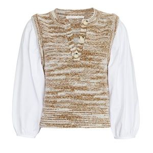 Veronica Beard Tahlea Mixed-media Puff Sleeve Sweater